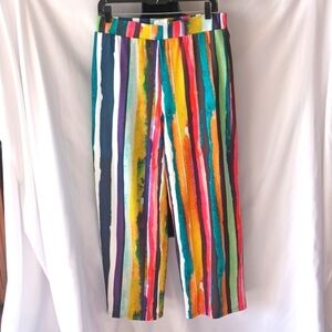 Zoe Striped Flowy Stretchy Pants, watercolor,  completely lined